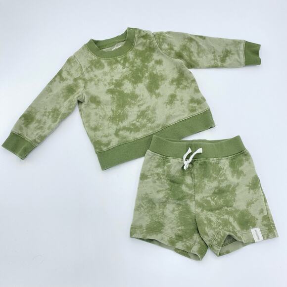 Carter's Boy's Green Tie Dyed Matching Sweatshirt & Shorts 2 Piece Set Size 12M - Picture 1 of 6